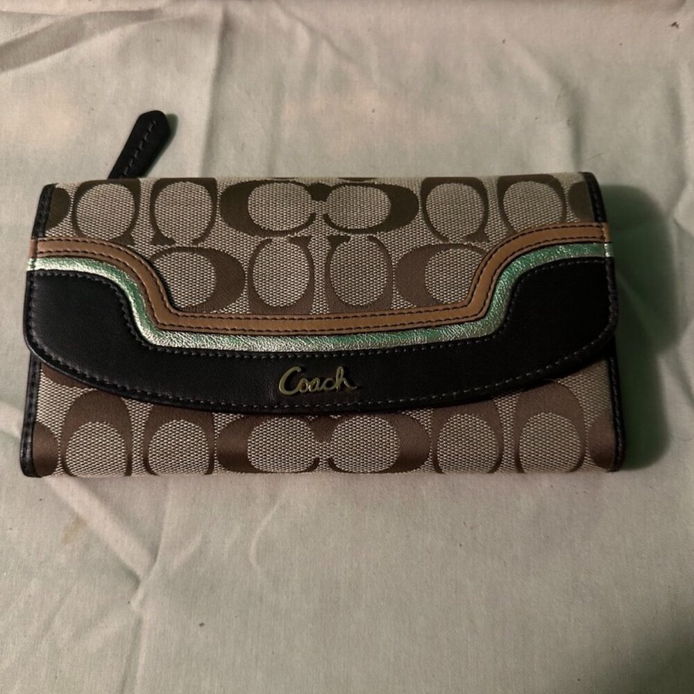 Coach Signature C Accordion Wallet with Leather Trim